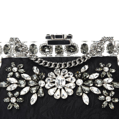 Dolce & Gabbana Satin Lace Crystal Embellished Plexis Glass Chain Clutch Black 9 of 9