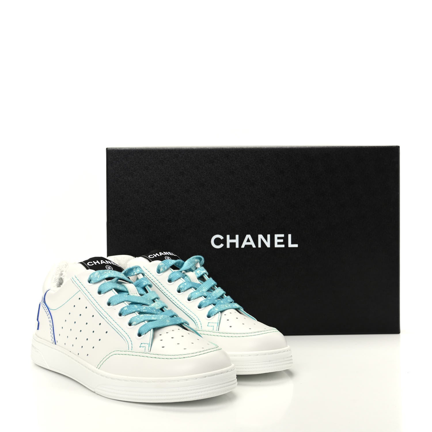 Chanel Calfskin Womens Logo Sneakers 37 White Blue 11 of 11