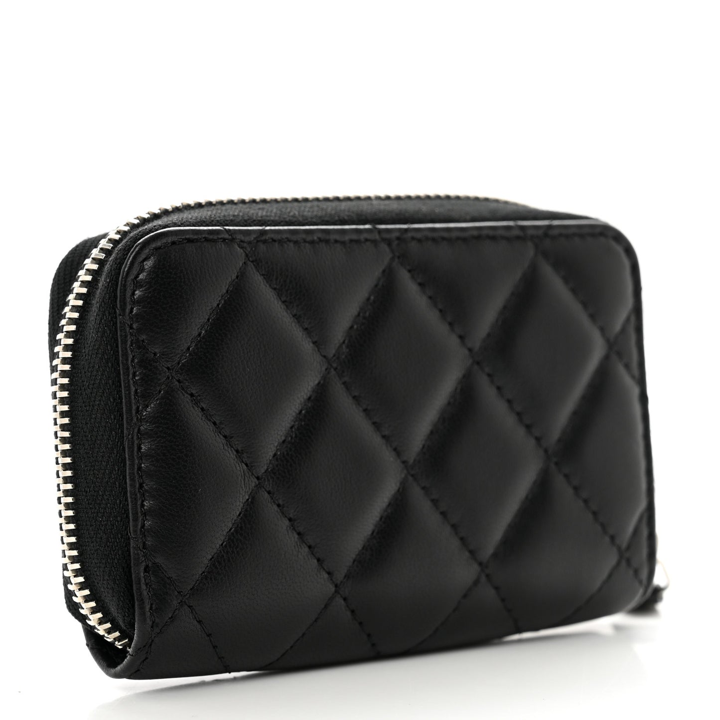 Lambskin Quilted Zip Coin Purse Black