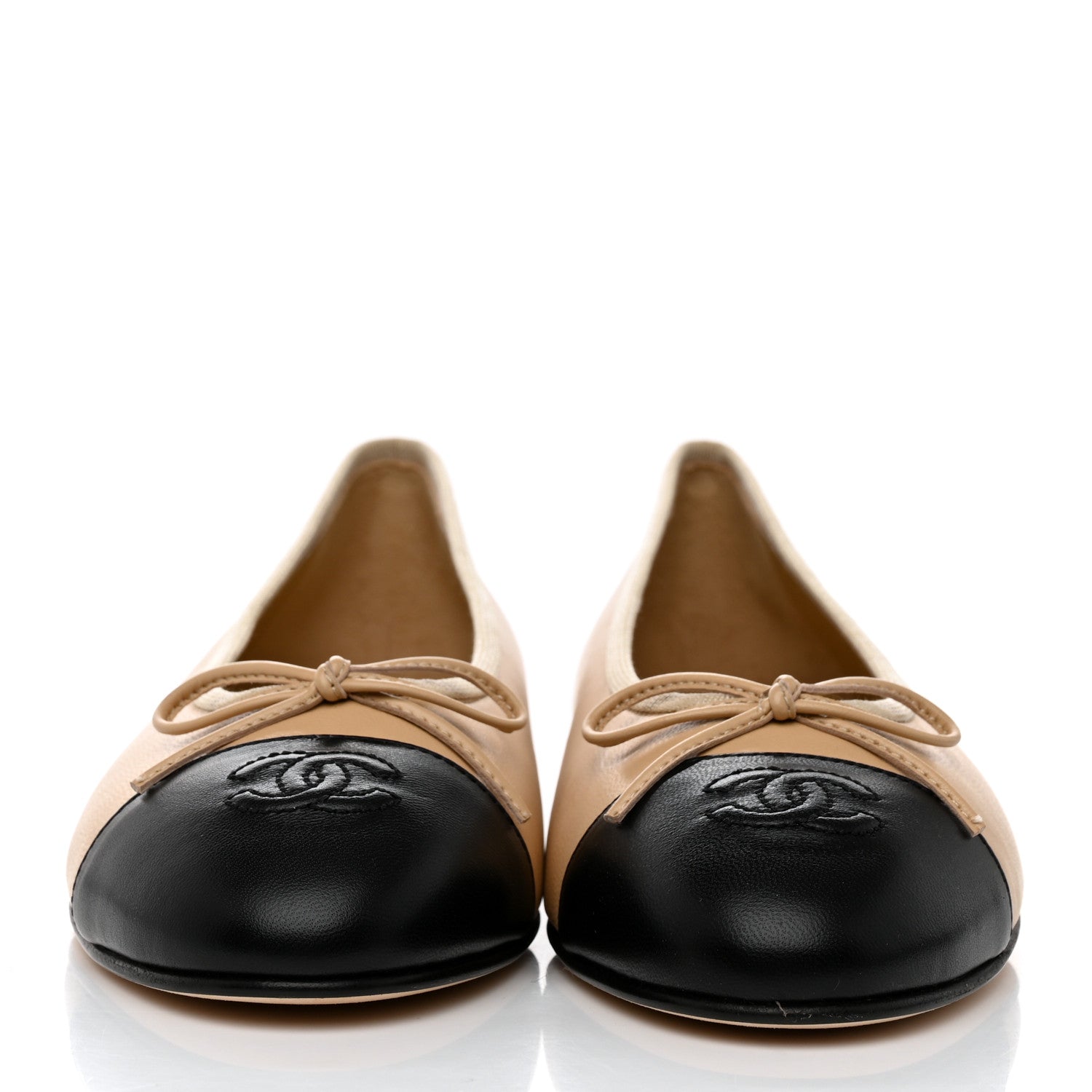 Chanel Lambskin Cap Toe Ballerina Flats 38.5 Beige Black 2 of 10
