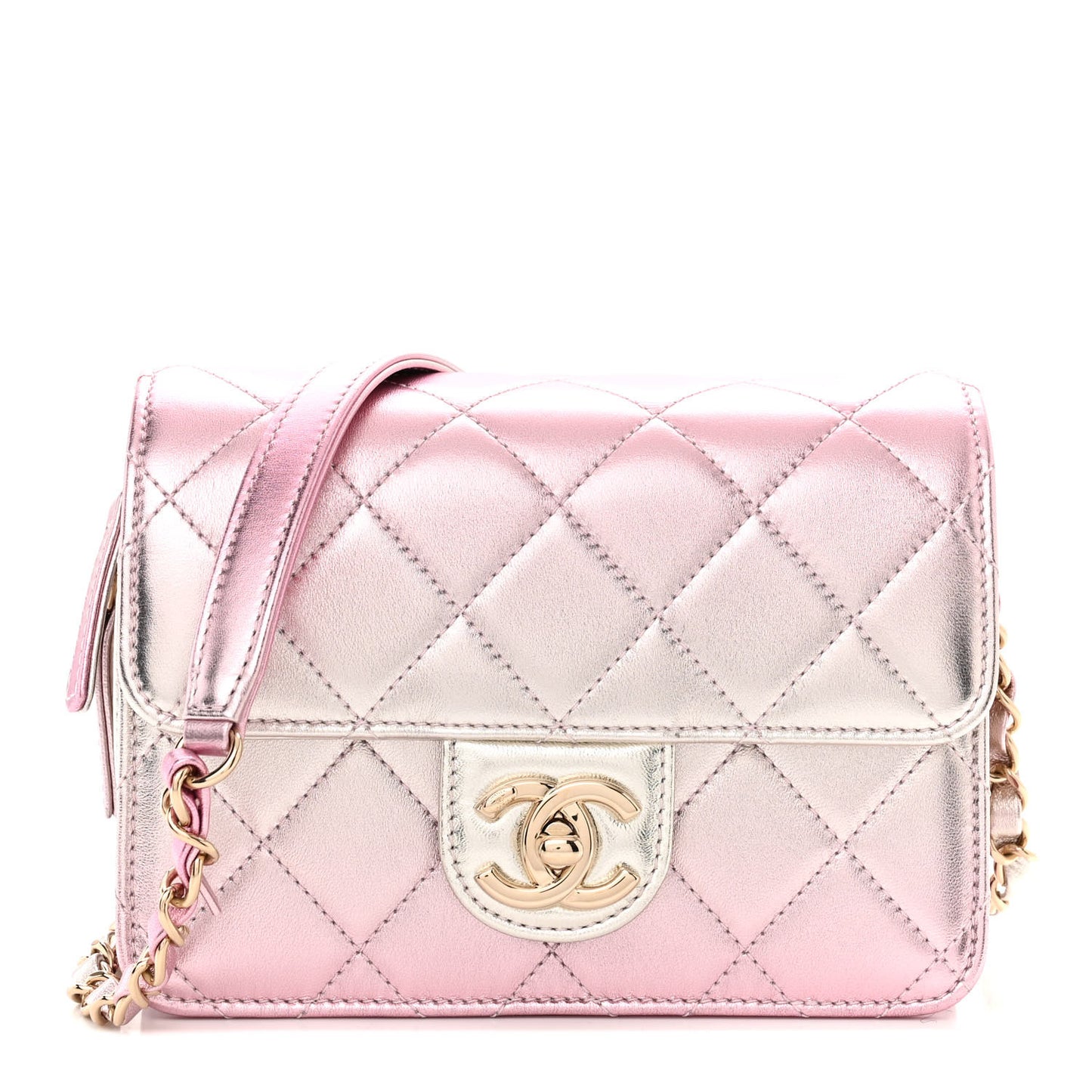 Metallic Lambskin Like A Wallet Flap Golden Pink