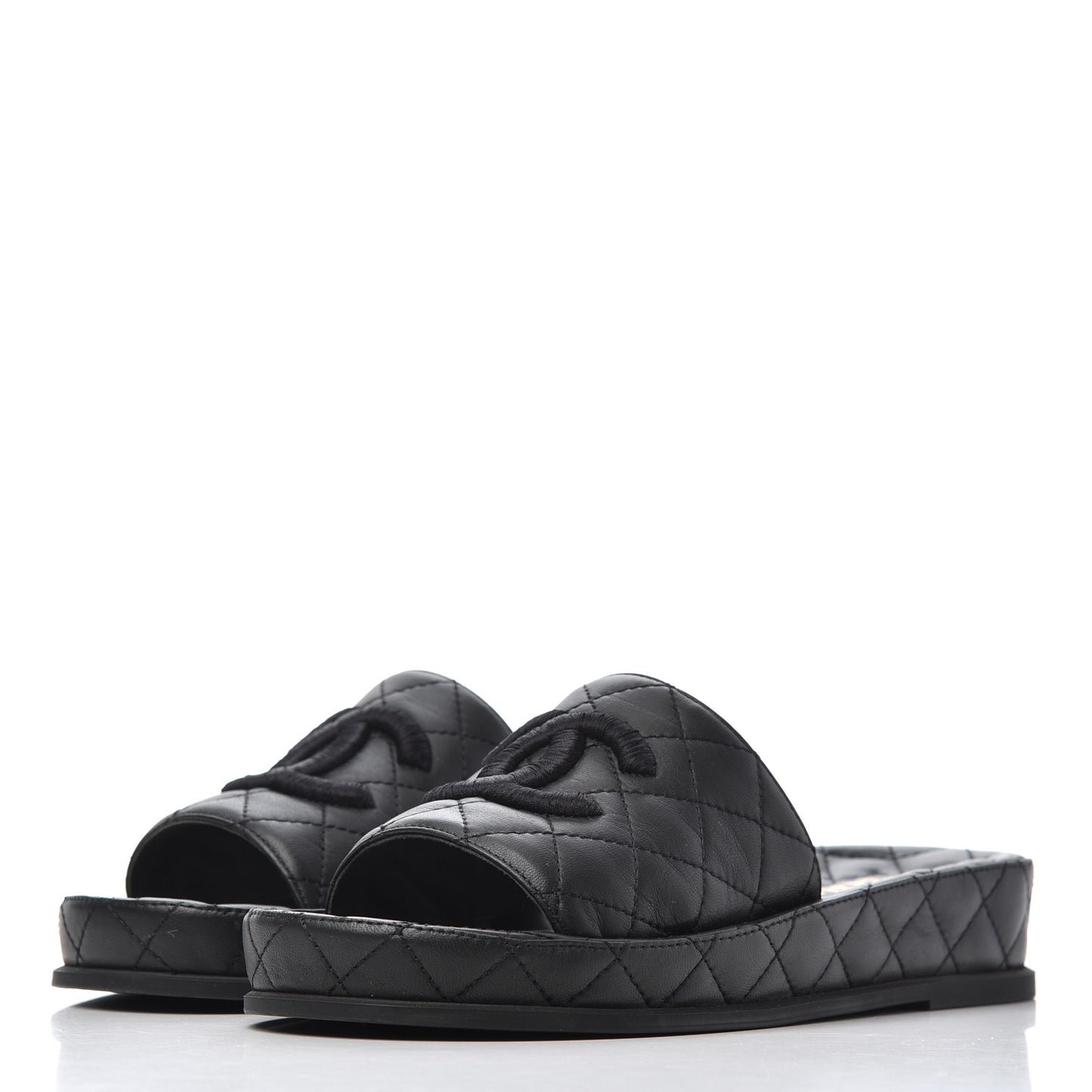 Lambskin Quilted CC Mules Sandals 37 Black