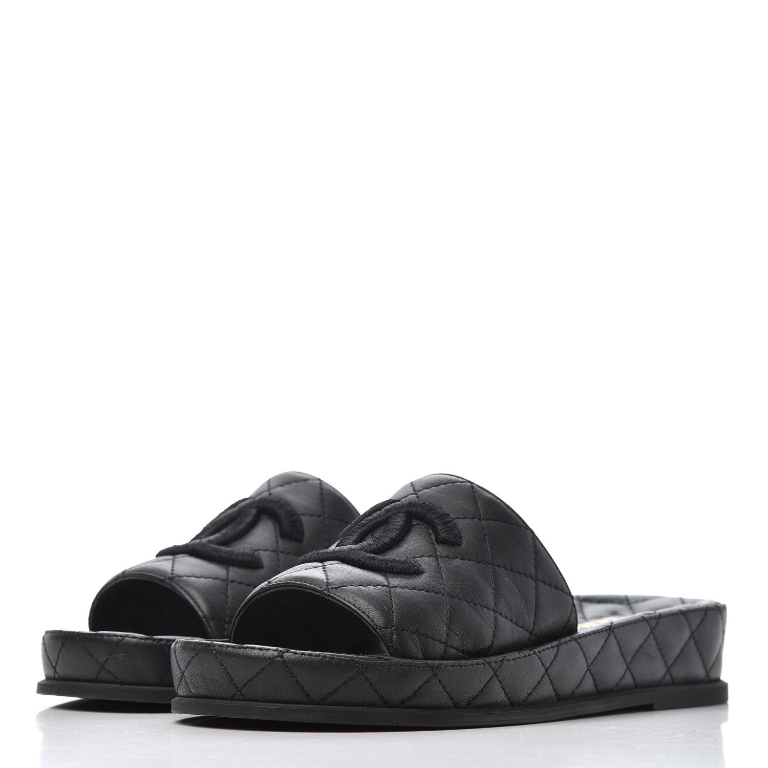 Chanel Lambskin Quilted CC Mules Sandals 37 Black 3 of 11