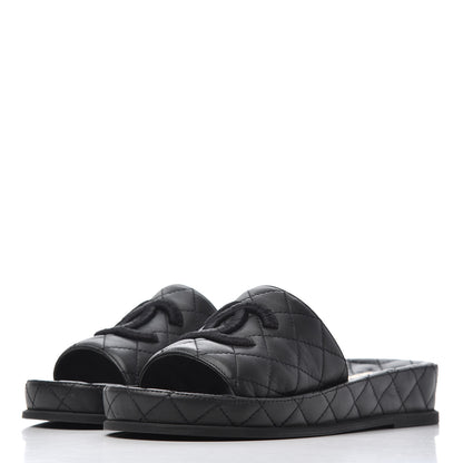 Chanel Lambskin Quilted CC Mules Sandals 37 Black 3 of 11