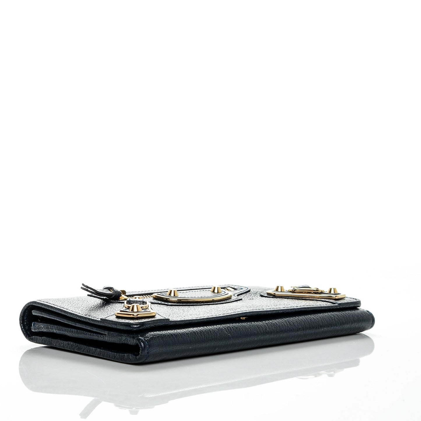 Chevre Gold Metallic Edge Hardware Money Wallet Bleu Nuit