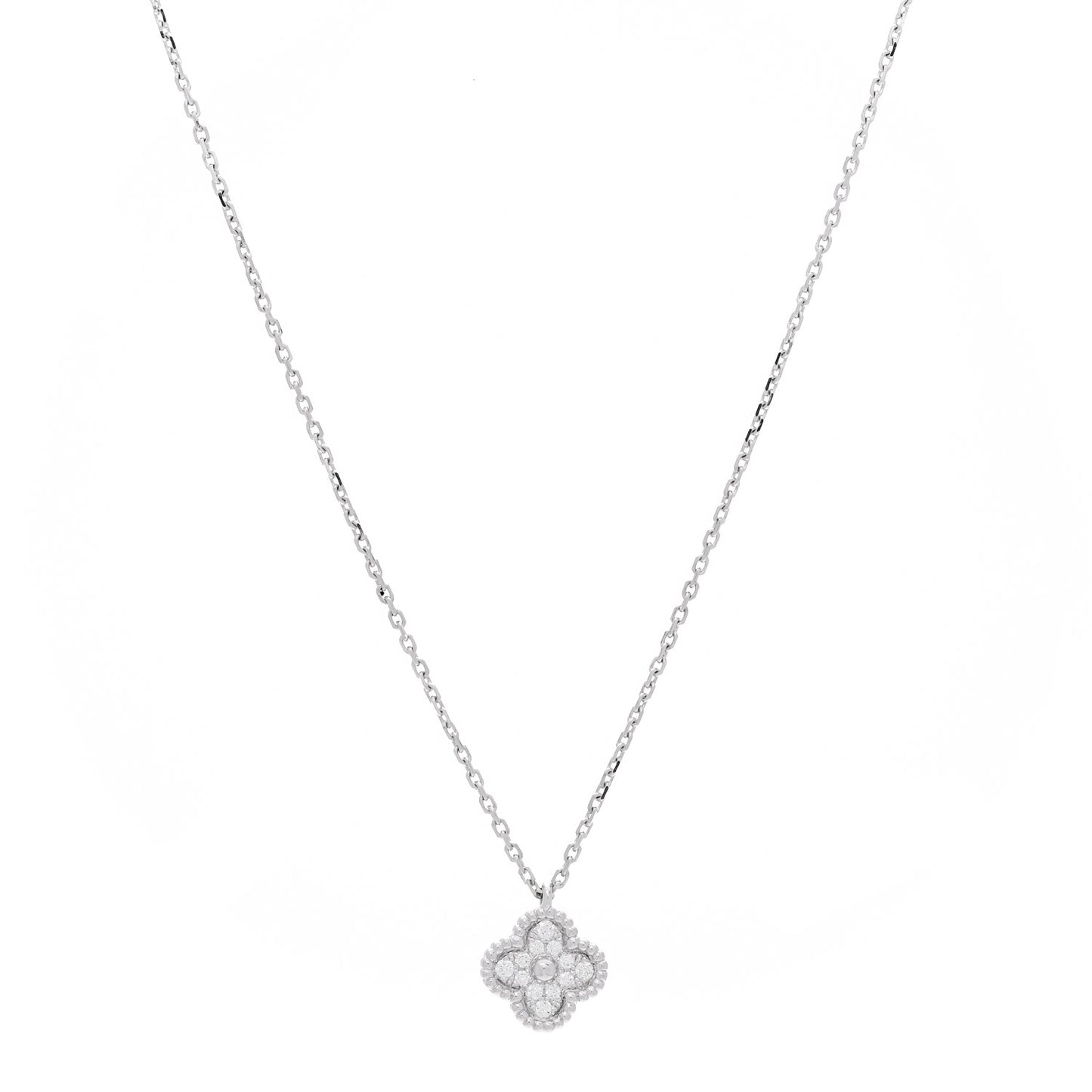 18K White Gold Diamond Sweet Alhambra Pendant Necklace