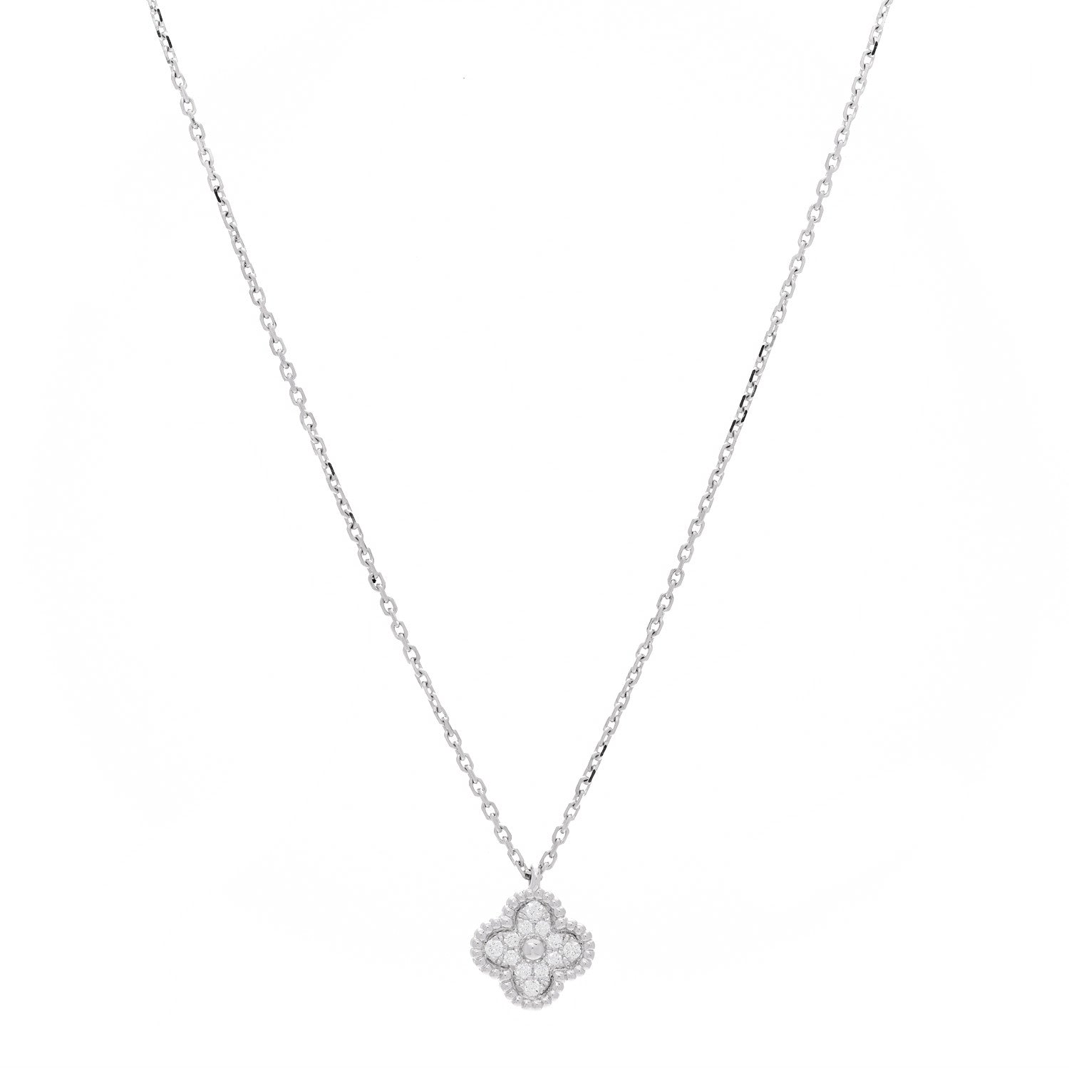 Van Cleef & Arpels 18K White Gold Diamond Sweet Alhambra Pendant Necklace 1 of 7