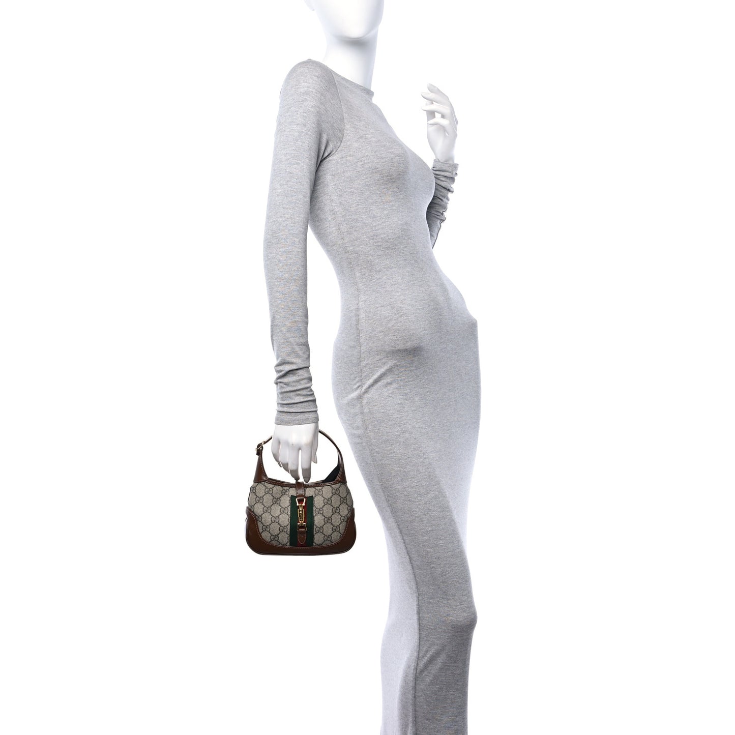 GG Supreme Monogram Azalea Calfskin Web Mini Jackie 1961 Hobo Beige Ebony Brown Sugar