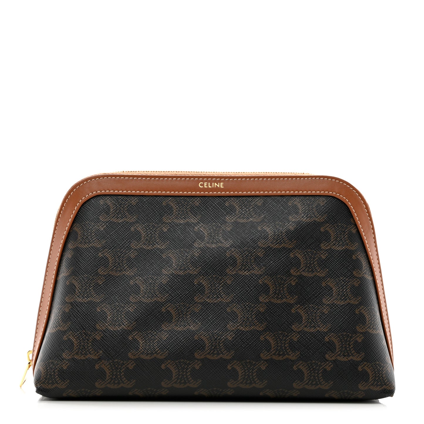 Triomphe Canvas Calfskin Medium Cosmetic Pouch Tan