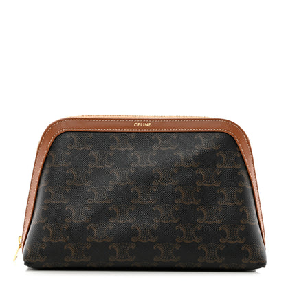 Celine Triomphe Canvas Calfskin Medium Cosmetic Pouch Tan 1 of 5