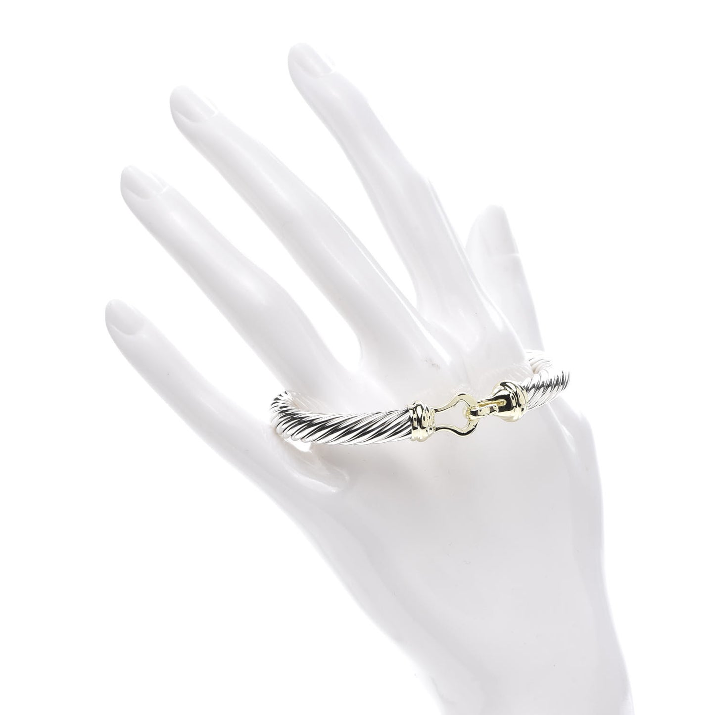 Sterling Silver 14K Yellow Gold 7mm Cable Classic Buckle Bracelet