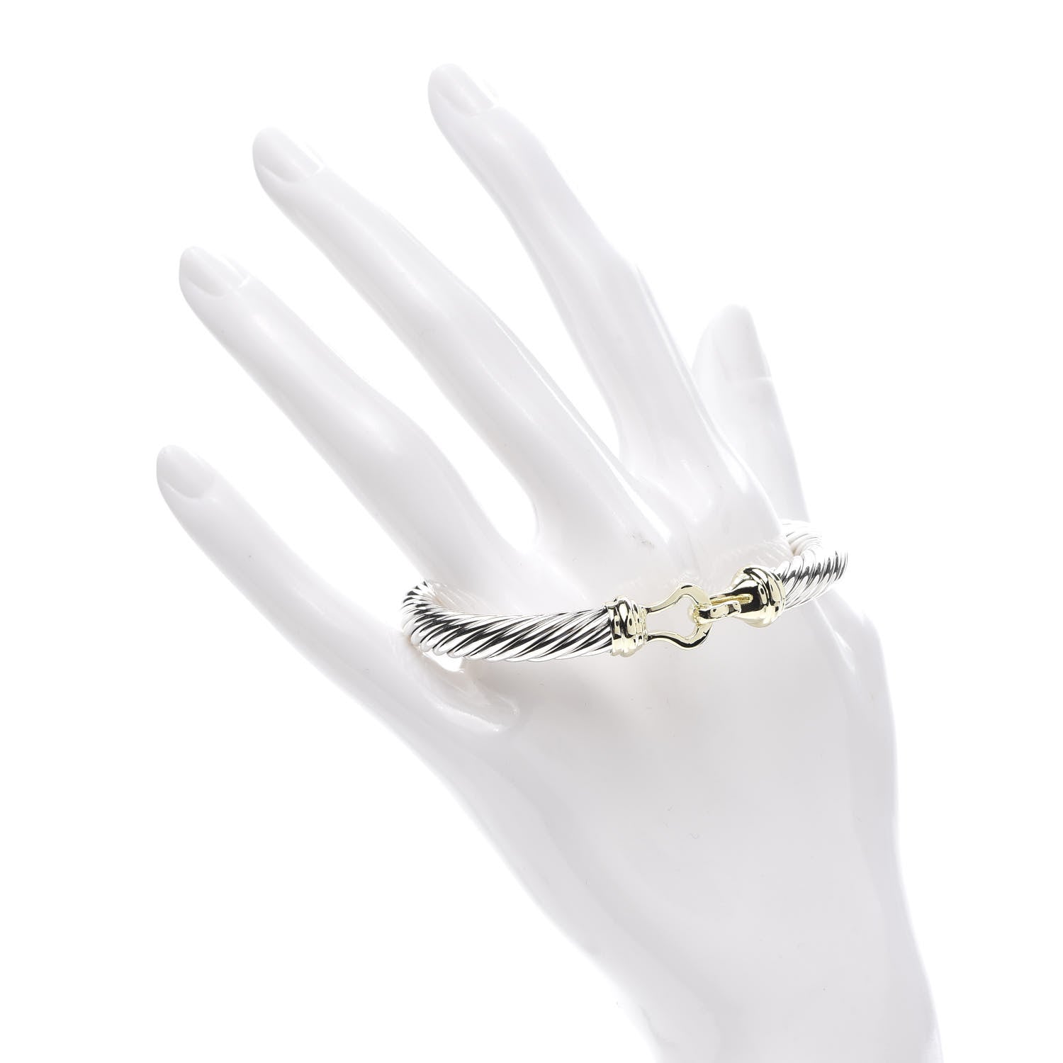 David Yurman Sterling Silver 14K Yellow Gold 7mm Cable Classic Buckle Bracelet 2 of 4