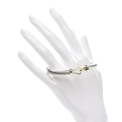 David Yurman Sterling Silver 14K Yellow Gold 7mm Cable Classic Buckle Bracelet 2 of 4