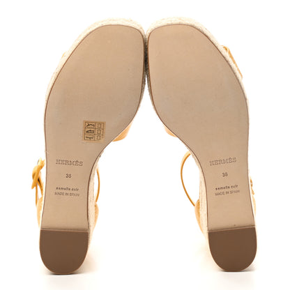 Hermes Goatskin Elda Espadrille Wedge Sandals 38 Jaune Sable 5 of 10