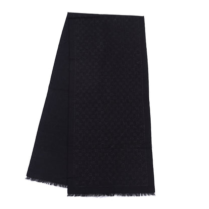Gucci Wool Silk GG Monogram Fringe Scarf Black 2 of 5