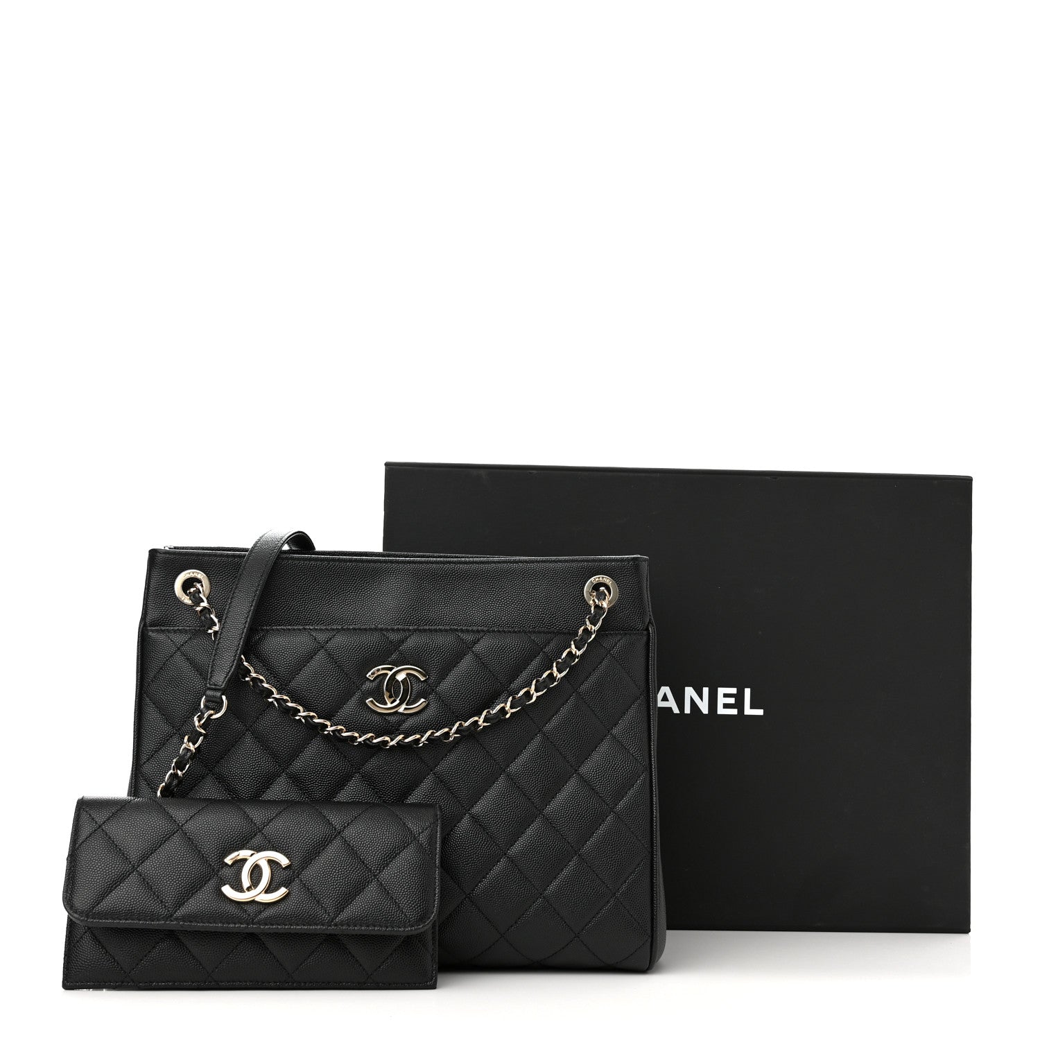 Chanel Caviar Quilted In Out Flap Shopping Tote Black 12 of 12