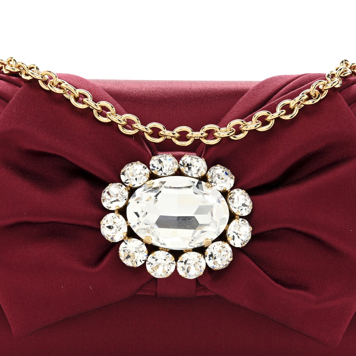 Dolce & Gabbana Satin Crystal Bow Chain Clutch Dark Red 7 of 9