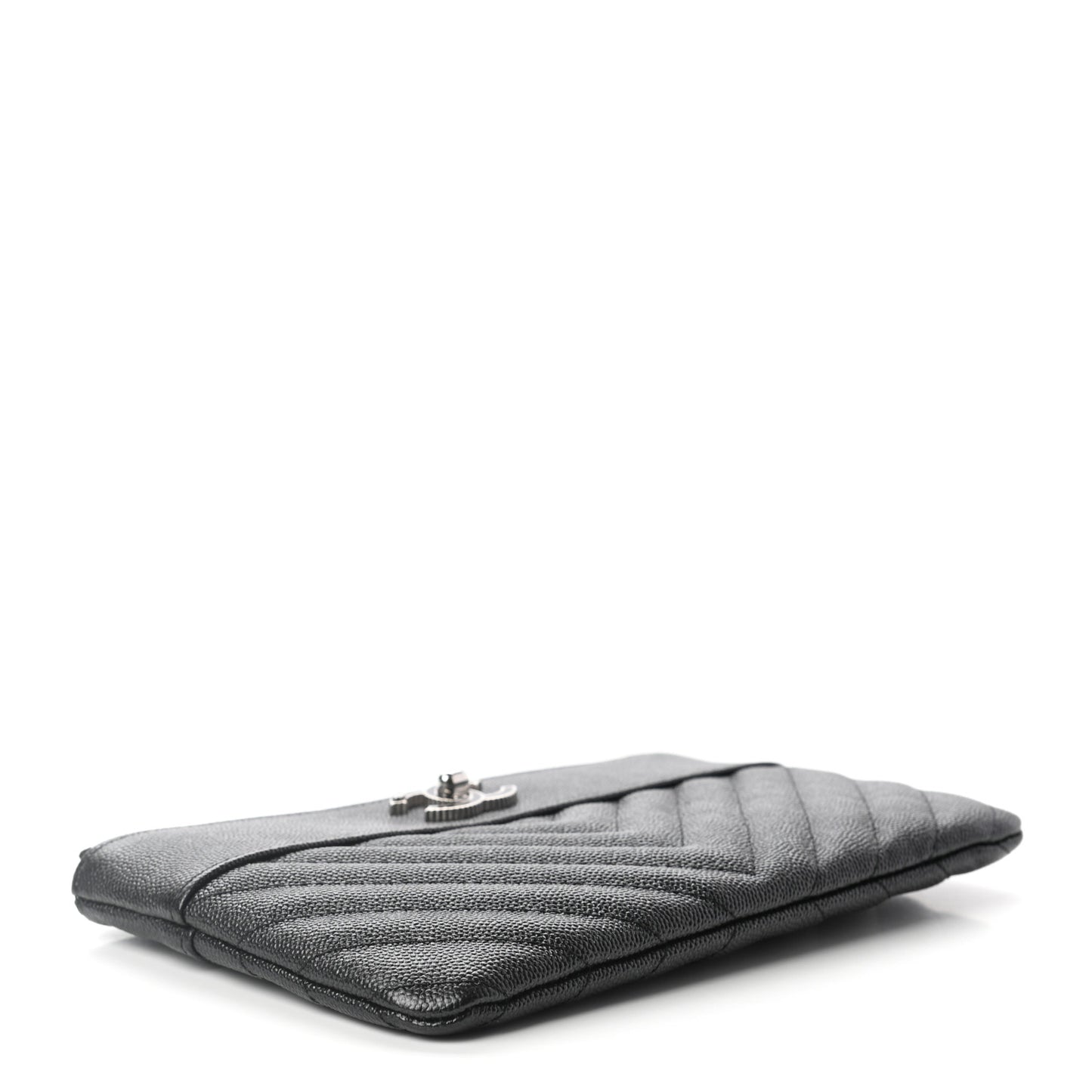 Caviar Chevron Quilted Mademoiselle Vintage Zip Pouch Black