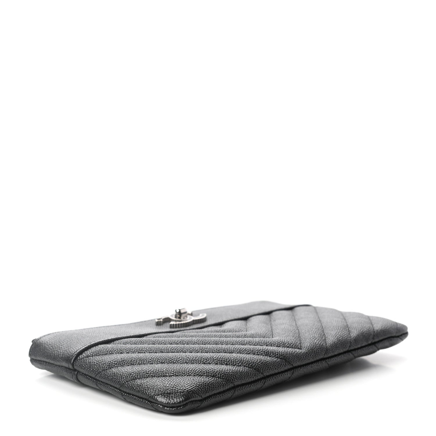 Chanel Caviar Chevron Quilted Mademoiselle Vintage Zip Pouch Black 4 of 7