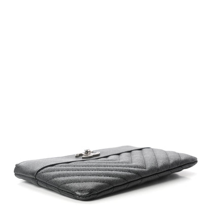 Chanel Caviar Chevron Quilted Mademoiselle Vintage Zip Pouch Black 4 of 7