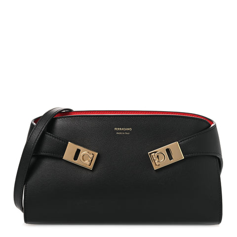 Calfskin Mini E/W Hug Crossbody Bag Black Flame Red