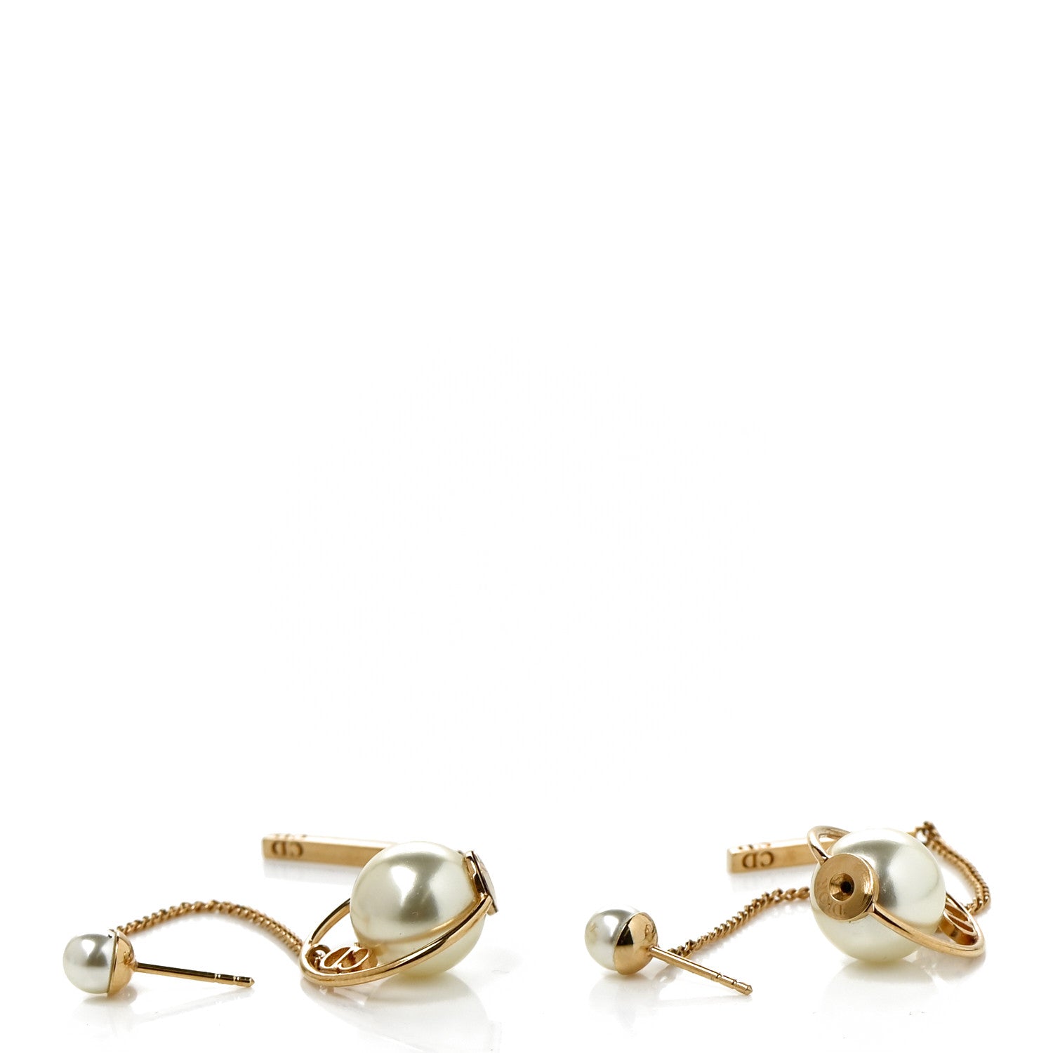 Christian Dior Pearl Tribales Dangle Chain Earrings Gold 3 of 5