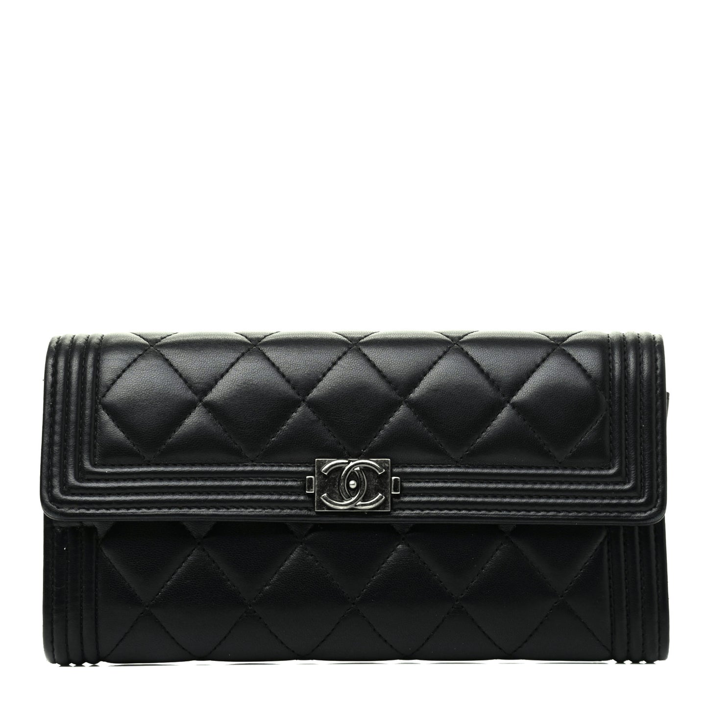 Lambskin Quilted Boy Flap Wallet Black