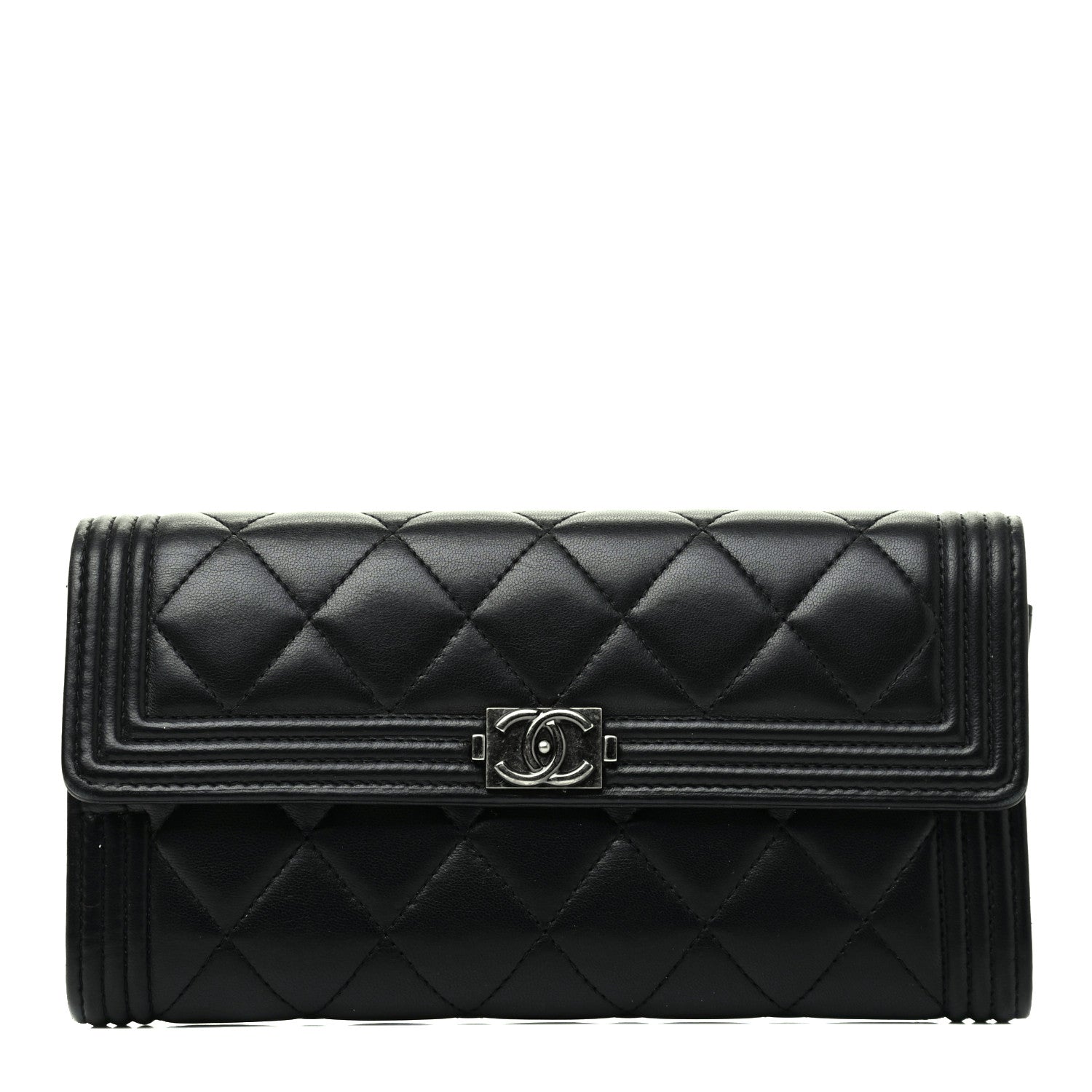 Chanel Lambskin Quilted Boy Flap Wallet Black 1 of 9