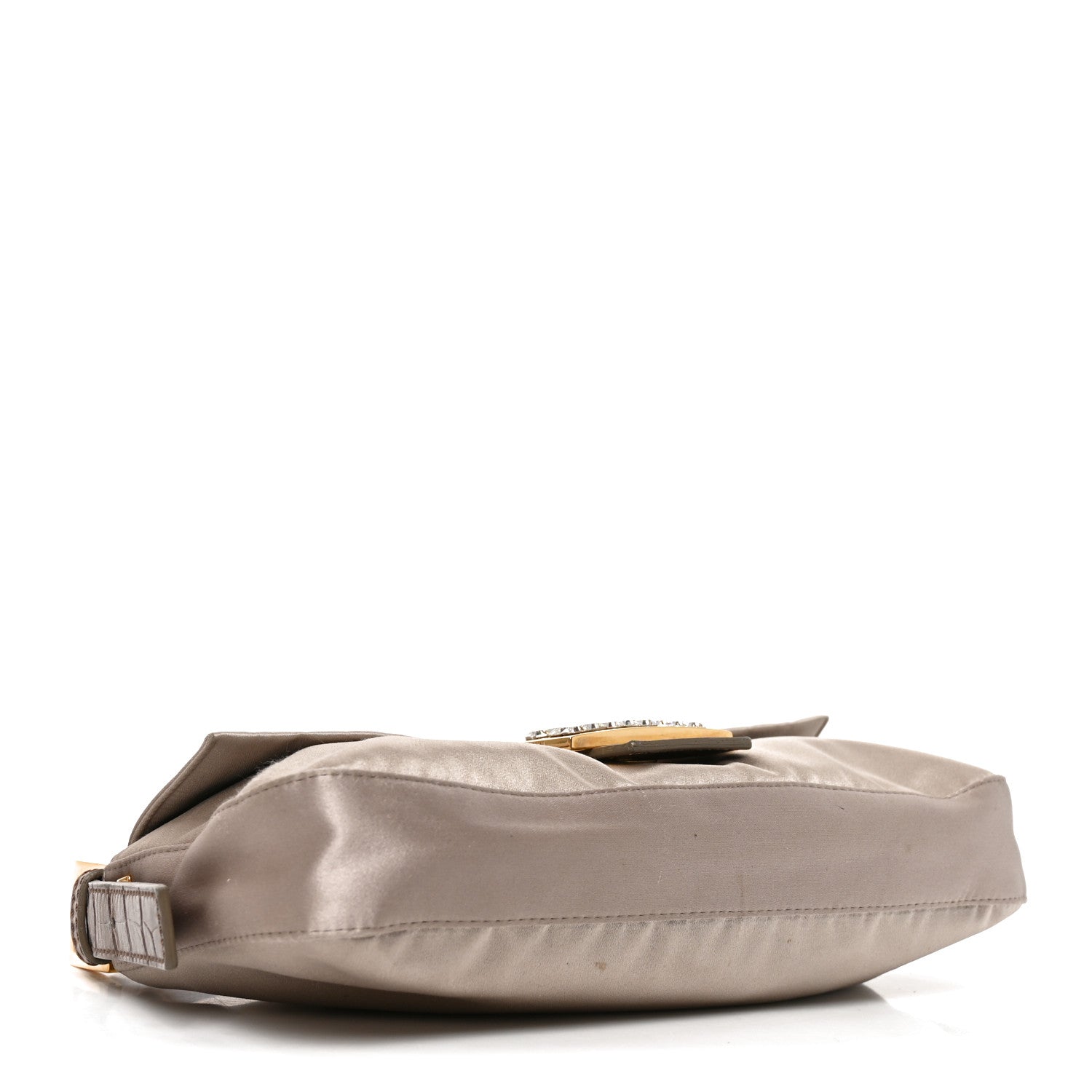 Fendi Satin Calfskin Crystal Crocodile Embossed Baguette Grey 4 of 10