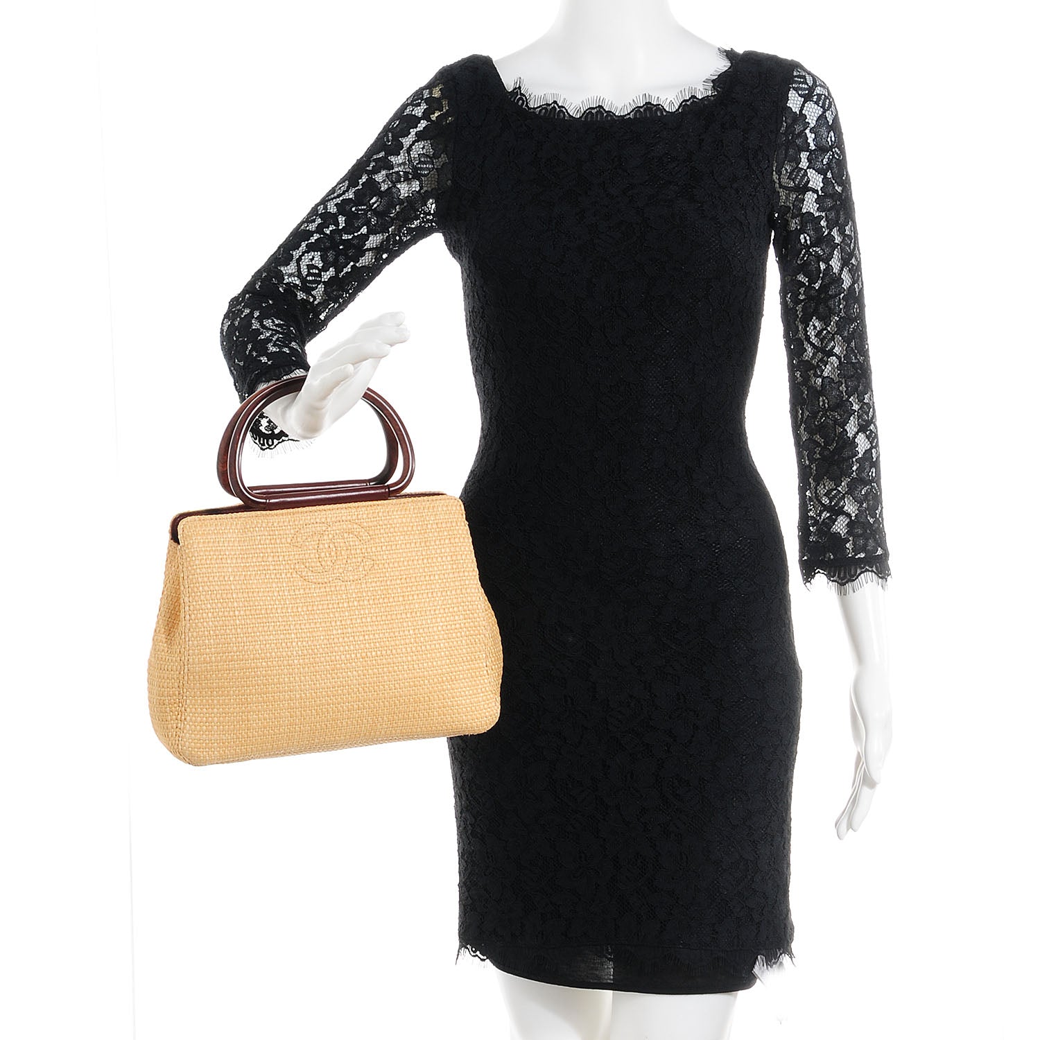 Chanel Woven Straw Raffia Wooden Handles Bag 2 of 7