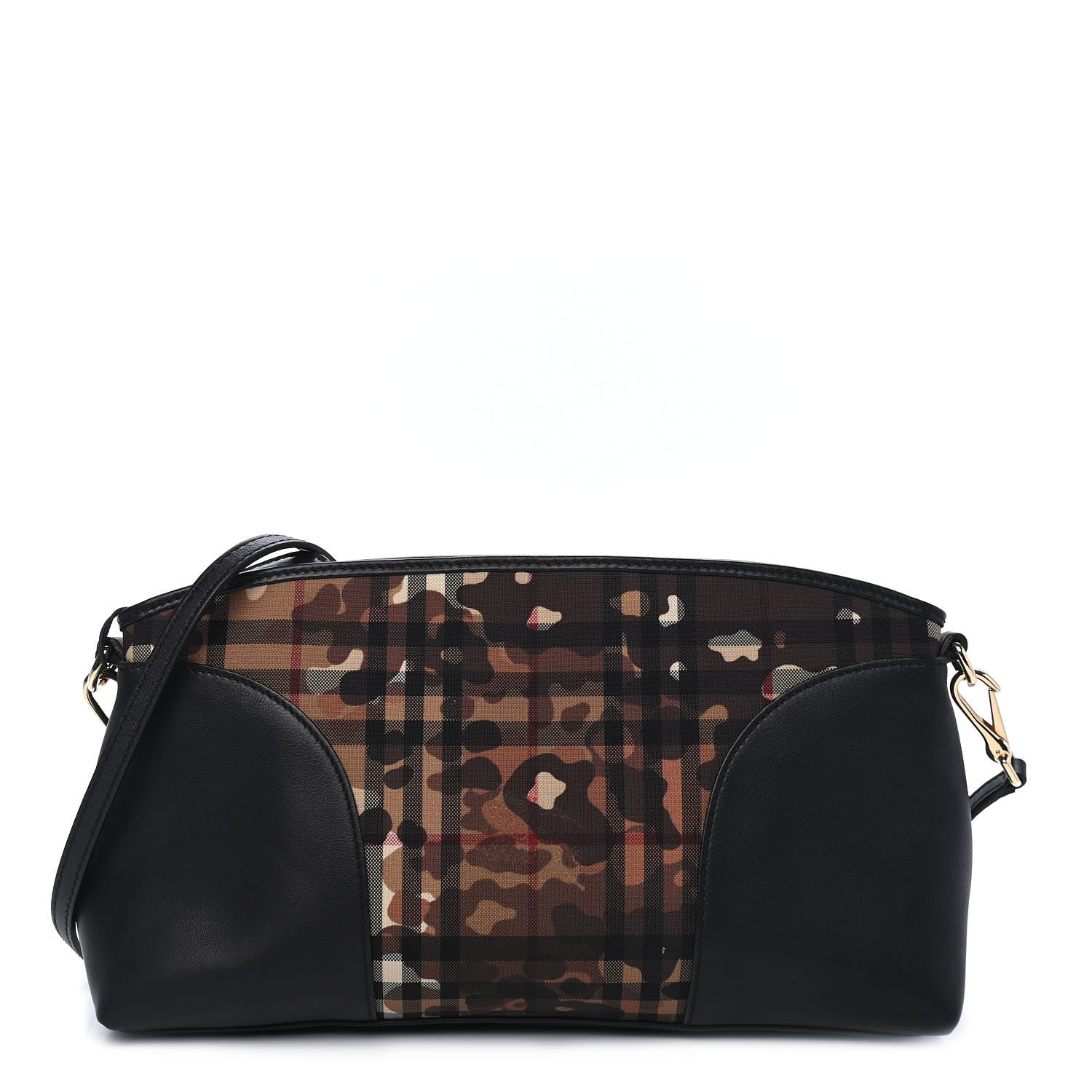 Burberry Nylon Calfskin Camouflage Check Small Chichester Crossbody Clutch Bag Honey Black 1 of 8