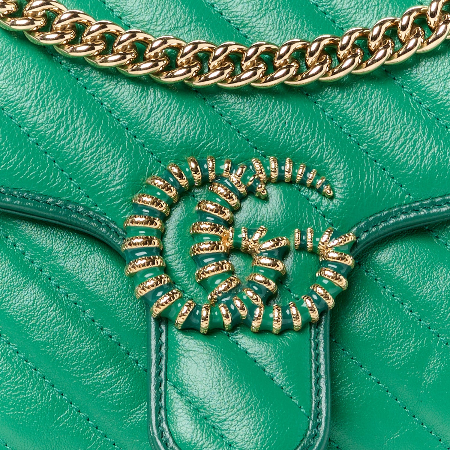 Gucci Azalea Calfskin Enamel Matelasse Diagonal Small Torchon GG Marmont Shoulder Bag New Shamarock Emerald 9 of 11