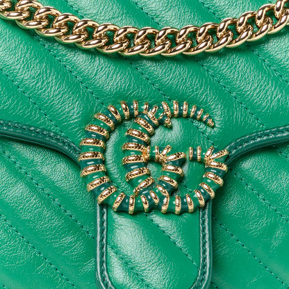 Gucci Azalea Calfskin Enamel Matelasse Diagonal Small Torchon GG Marmont Shoulder Bag New Shamarock Emerald 9 of 11