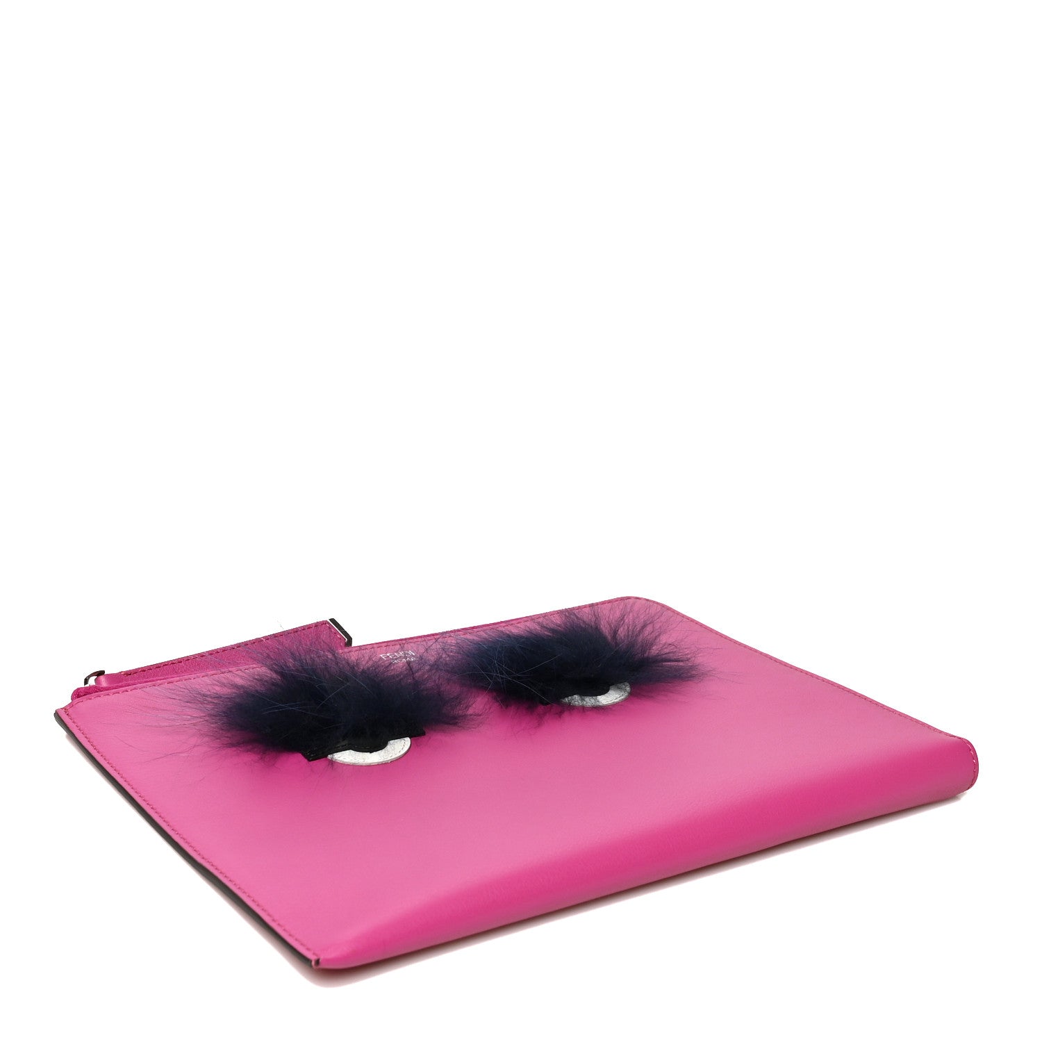 Fendi Vitello Dolce Fox Fur Monster Eyes Zip Around Pouch Magenta 4 of 8