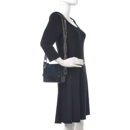 Chanel Sequin Calfskin Small Gabrielle Hobo Black Blue 2 of 9