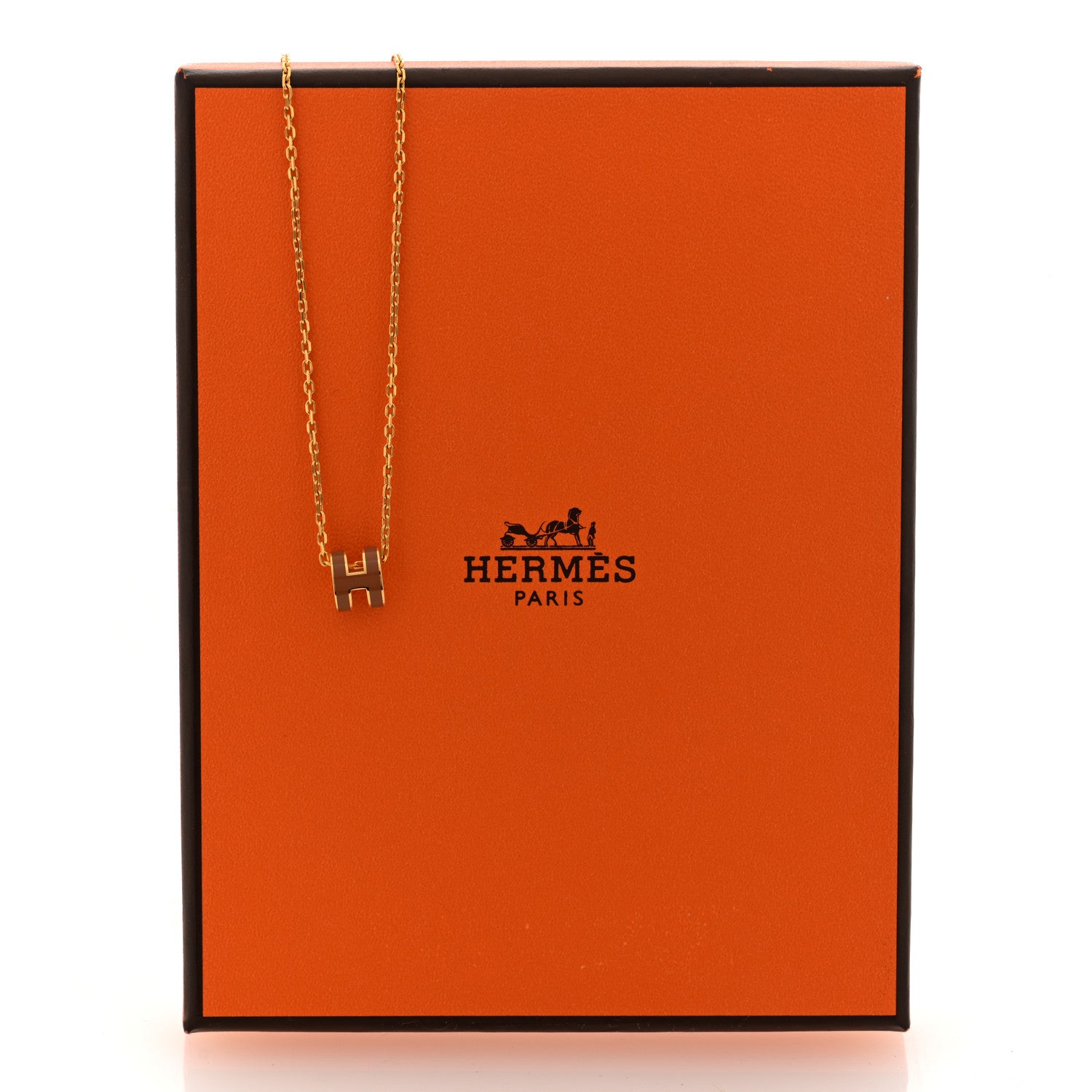Hermes Lacquered Gold Mini Pop H Pendant Necklace New Gold 6 of 6