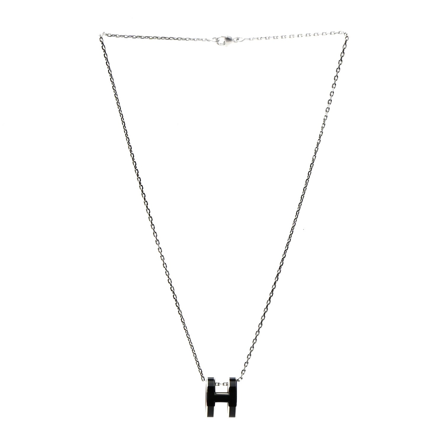 Hermes Lacquered Palladium Pop H Pendant Necklace Black 3 of 6