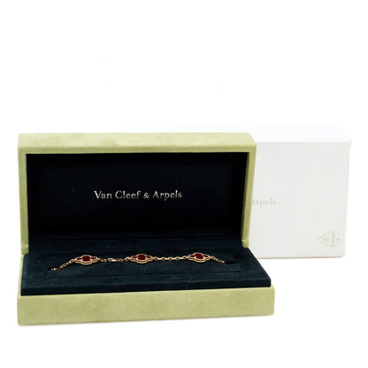 Van Cleef & Arpels 18K Yellow Gold Carnelian 5 Motifs Vintage Alhambra Bracelet 5 of 5
