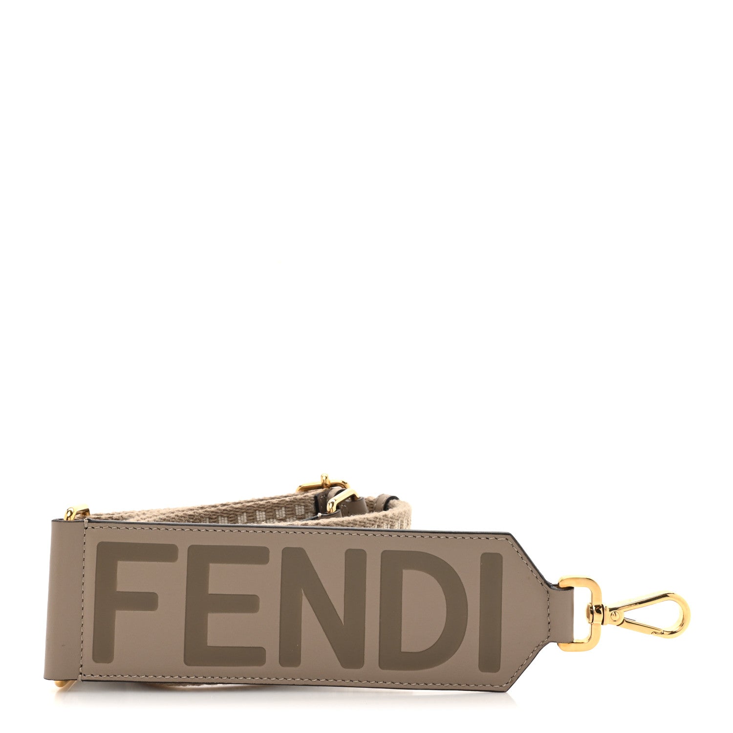 Fendi Ribbon Vitello King Logo Embossed Gingham Woven Adjustable Strap You Beige 1 of 5