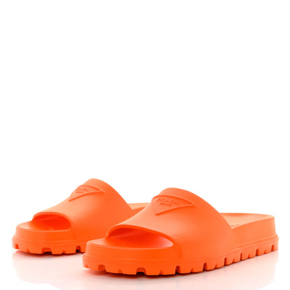 Prada EVA Rubber Triangle Logo Embossed Womens Lug Sole 20mm Slide Sandals 38 Papaya 3 of 8