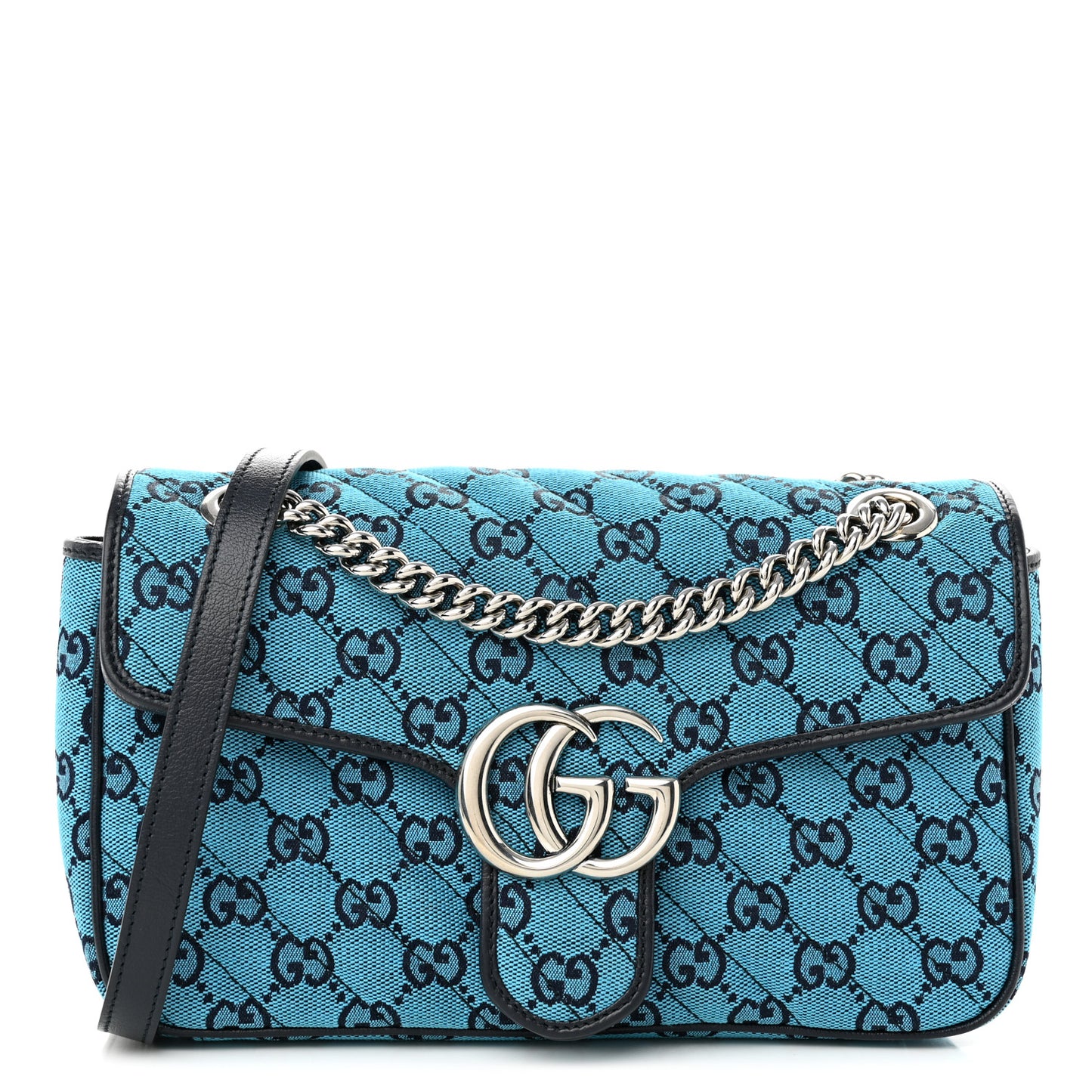 Monogram Multicolor Matelasse Diagonal Small GG Marmont Shoulder Bag Light Blue