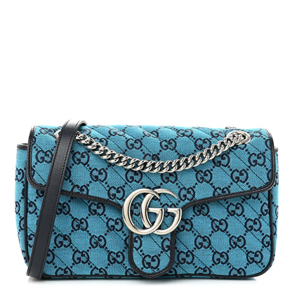 Gucci Monogram Multicolor Matelasse Diagonal Small GG Marmont Shoulder Bag Light Blue 1 of 10