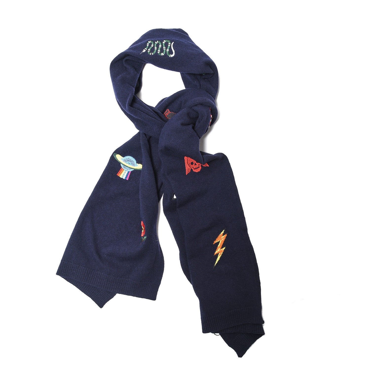 Gucci Wool Embroidered New Mix Scarf Midnight Blue 1 of 7