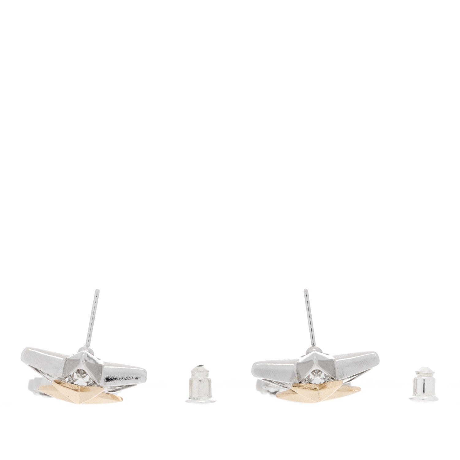 Chanel Crystal CC Star Drop Earrings Silver Gold 3 of 4
