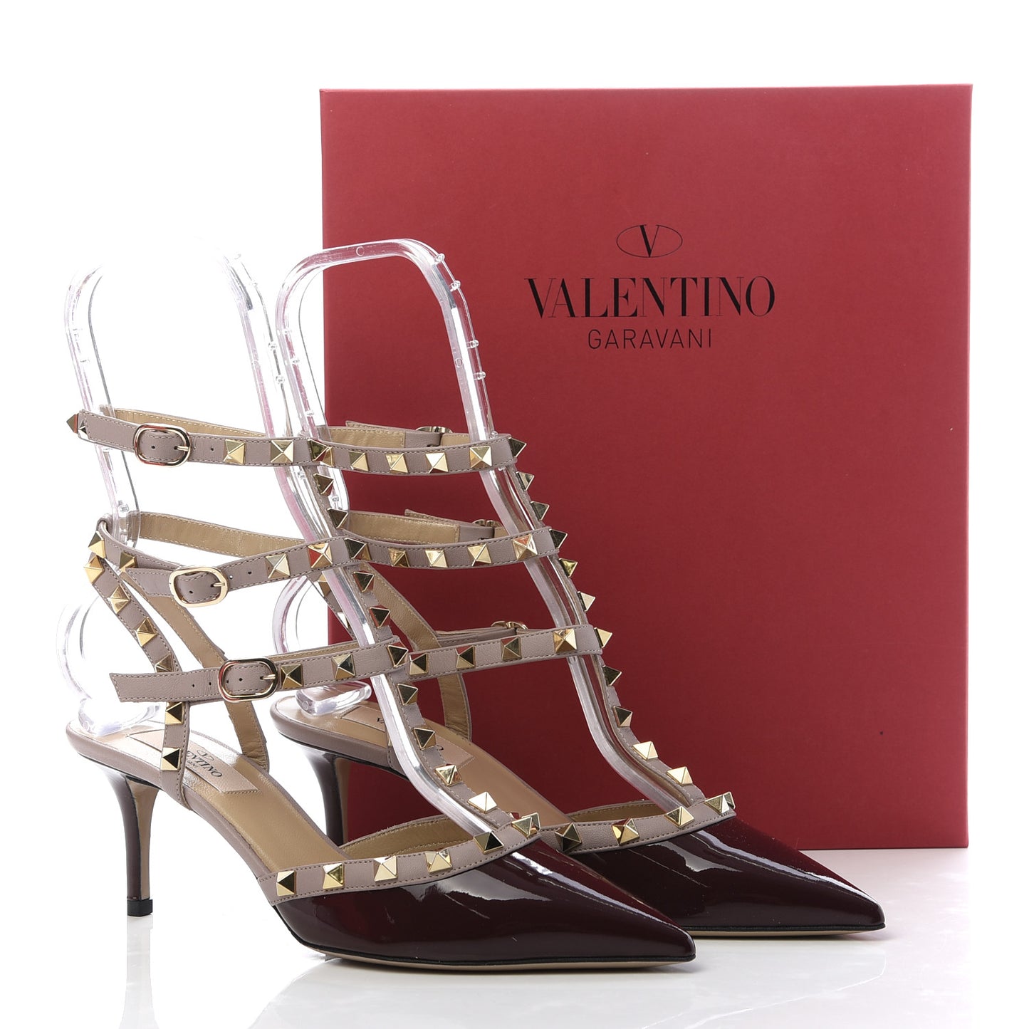 Patent Nappa Rockstud Ankle Strap 65mm Pumps 37 Rubin Poudre