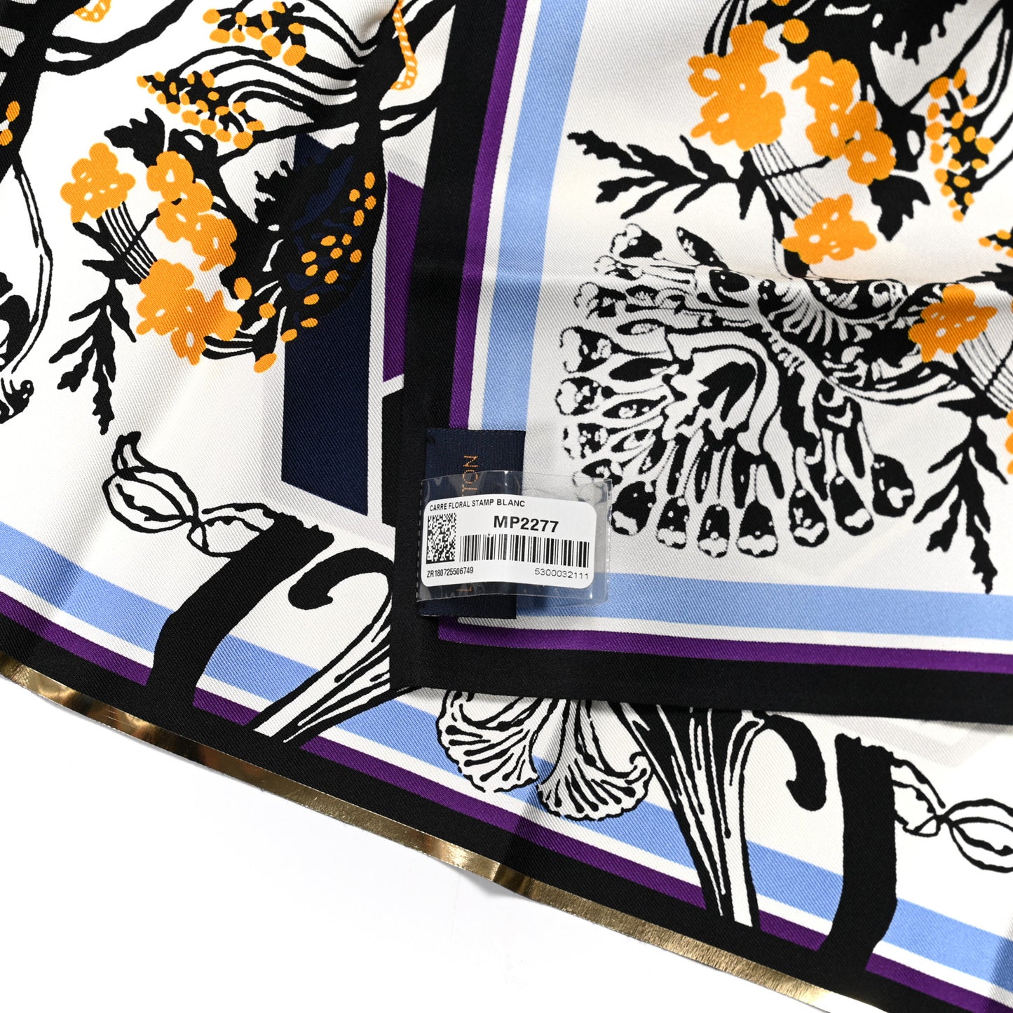 Silk Floral Stamp Scarf White