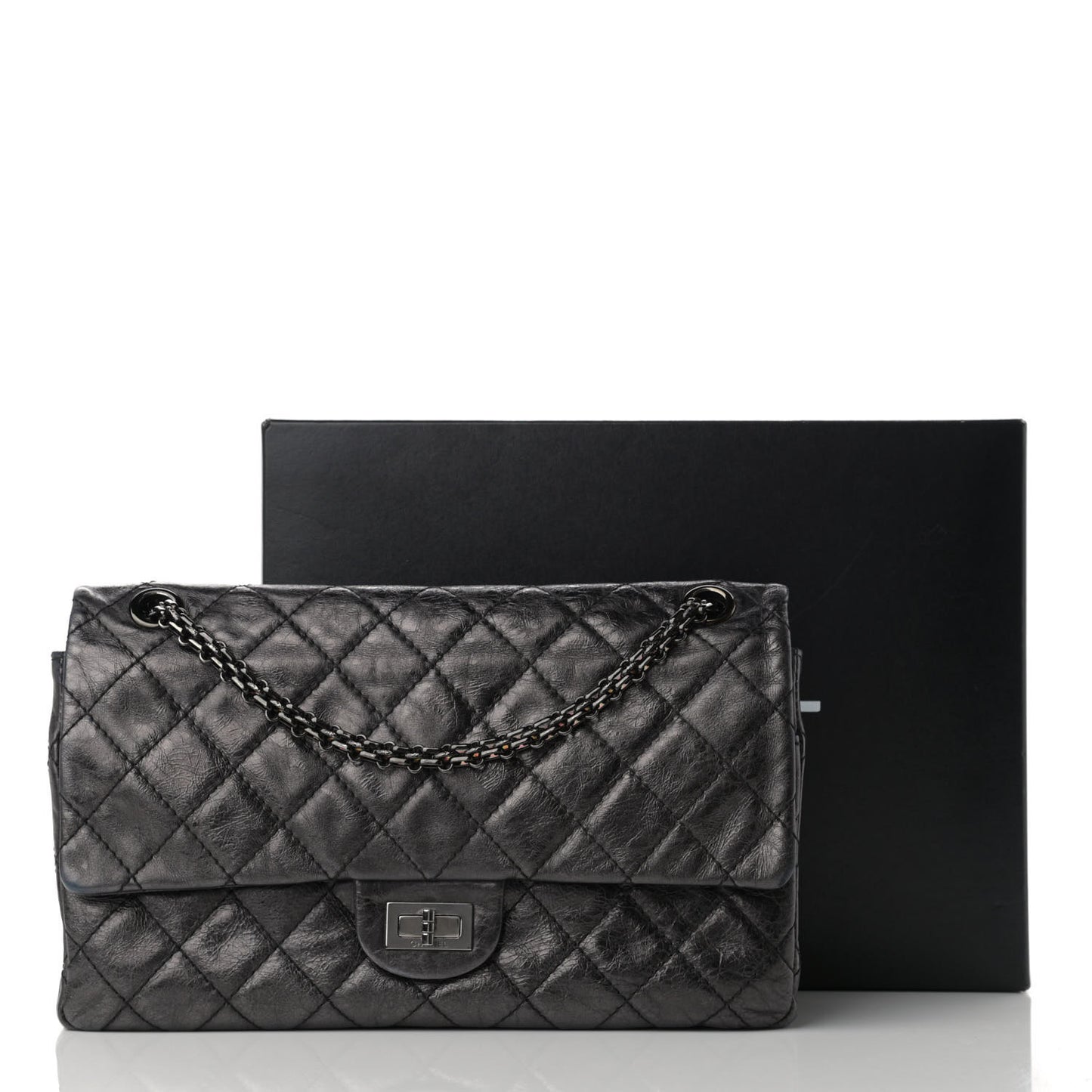 Metallic Aged Calfskin Quilted 2.55 Reissue 226 Flap Dark Silver