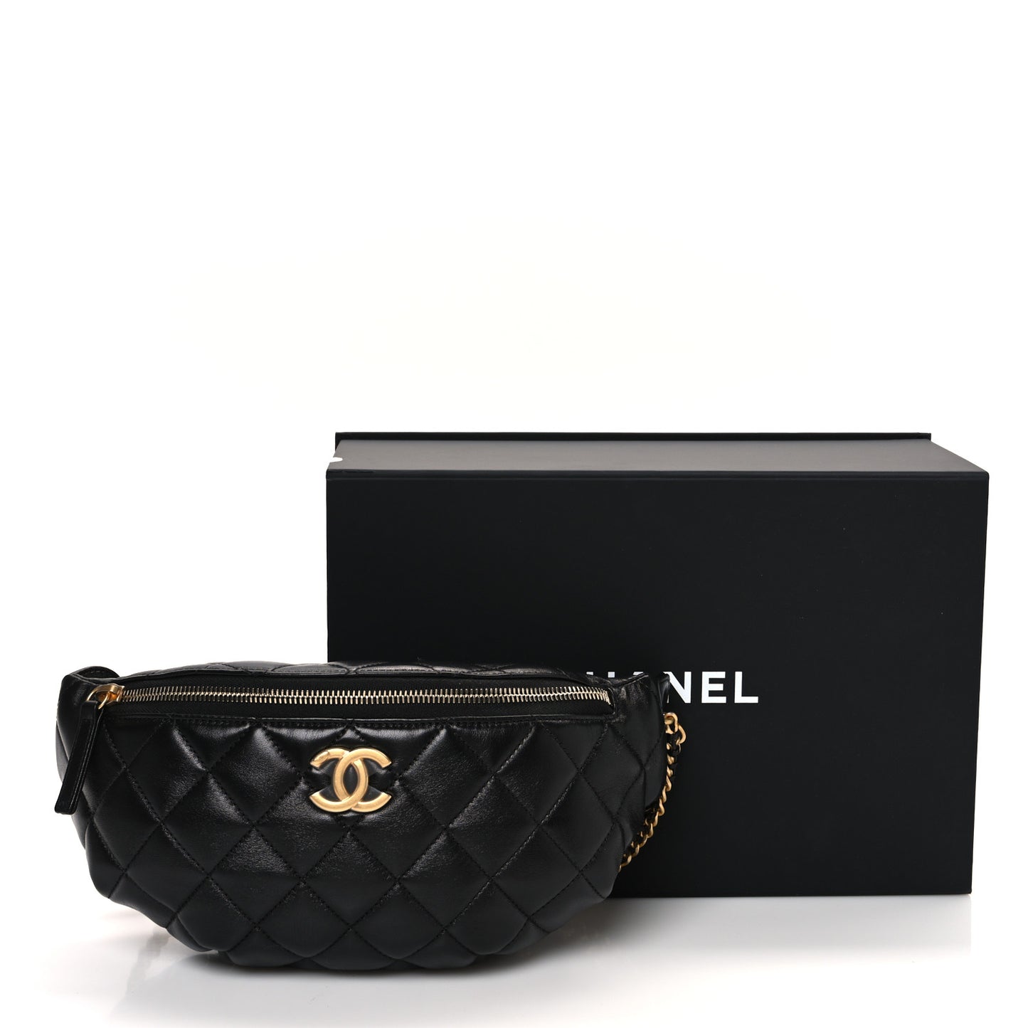 Shiny Lambskin Quilted Belt Bag Black