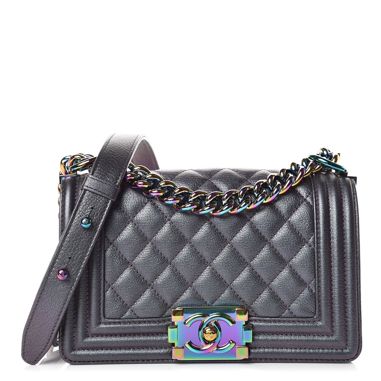 Chanel Iridescent Goatskin Quilted Small Boy Flap Purple 1 of 11