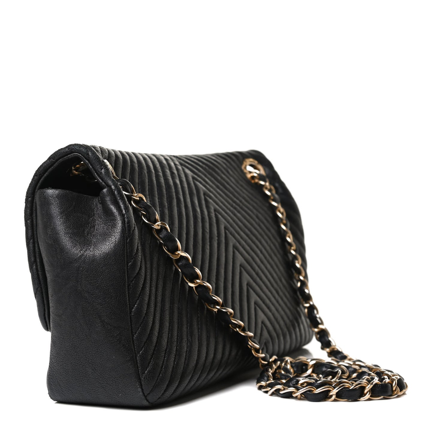 Calfskin Surpique Chevron Small Flap Black